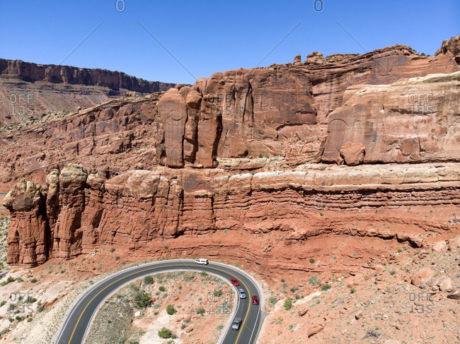Winding entrance road at Canyonlands National Park, Utah, USA