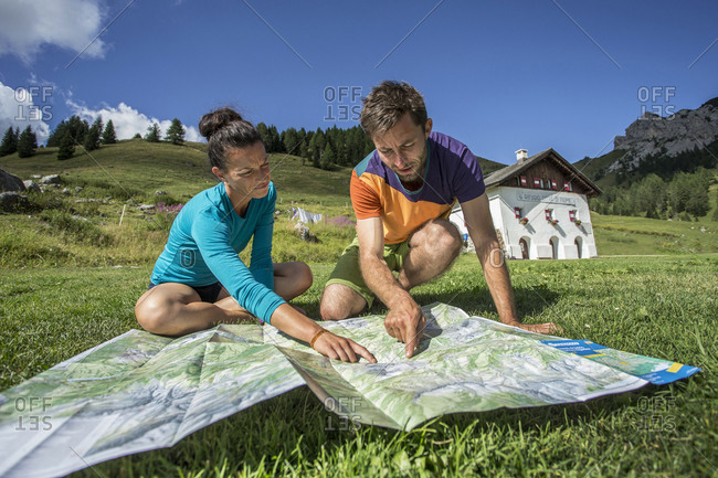 Italy, Veneto, Dolomites - August 3, 2015: Hiking and Trail Running the Italian Alta Via 1