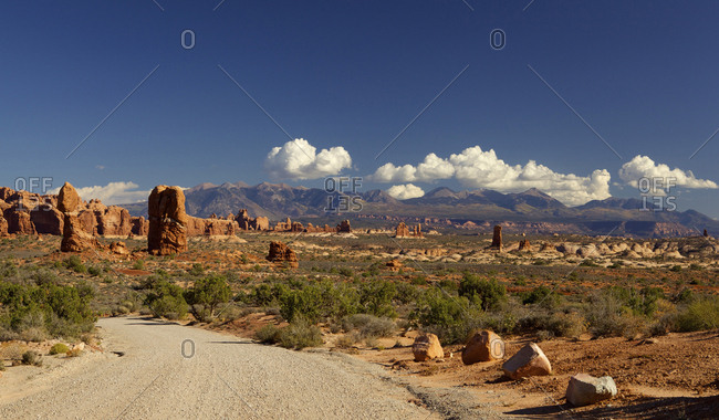 Desert landscape with rock formations at Monument Valley, California, United States