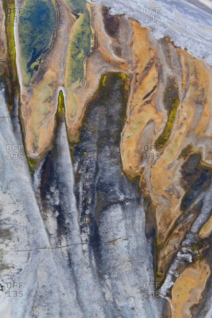 Aerial landscape of Bathurst Bay, Bylot Island, Nunavut, Canada.