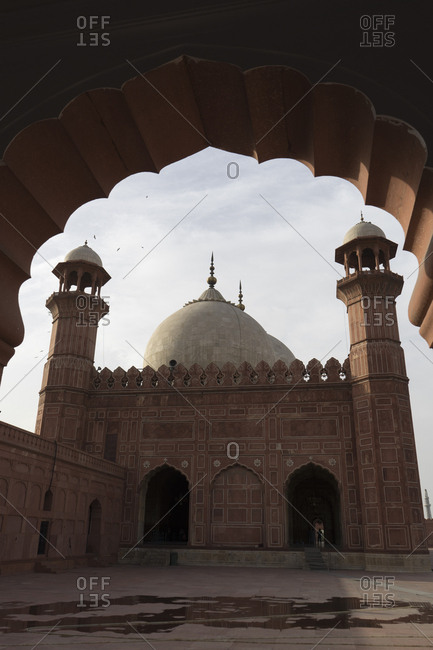 Lahore, Pakistan - April 29, 2018: Badshahi Mosque, the grandest of Pakistan's Mughal-era mosques