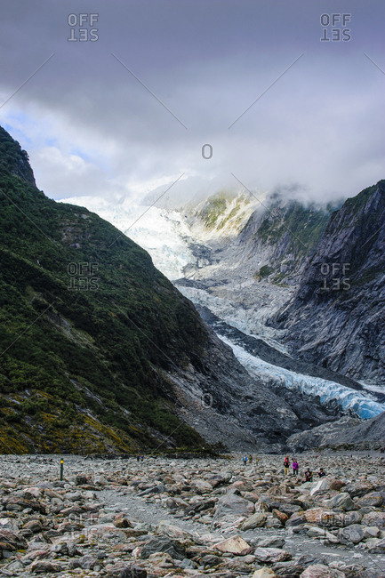March 23, 2011: Tourists hiking up to the Franz Josef Glacier- South Island- New Zealand