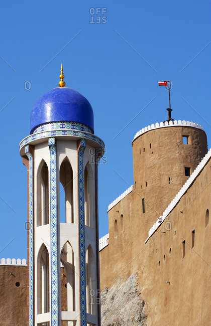 February 27, 2019: Khor Mosque with Fort Mirani- government district- Muscat- Oman