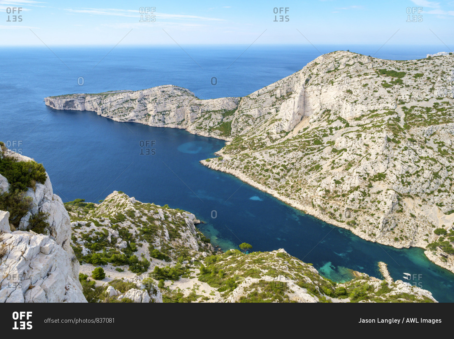 High Angle View Of Rugged Mediterranean Landscape At Calanque De Sugiton Parc National Des Calanques Provence Alpes Cote D Azur Bouches Du Rhune France Stock Photo Offset
