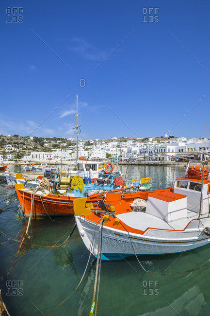 Greece - June 12, 2019: Harbor in Mykonos Town, Mykonos, Cyclade Islands, Greece