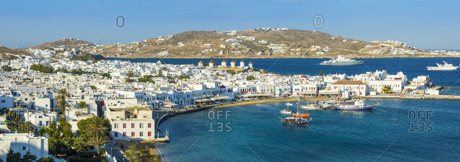 Greece - June 13, 2019: Harbor in Mykonos Town, Mykonos, Cyclade Islands, Greece
