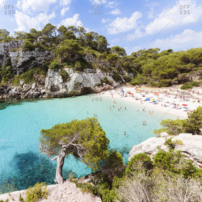 Cala Macarelleta beach in summertime, Menorca, Balearic Islands, Spain