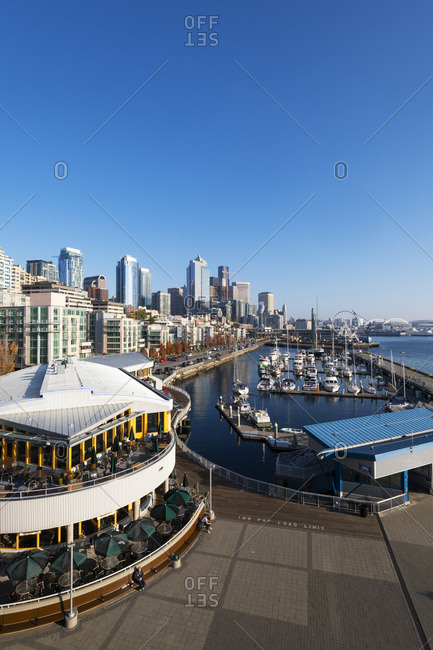 USA - October 21, 2018: Waterfront and downtown from Pier 66, Seattle, Washington, USA