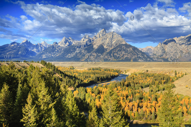 View Of Grand Teton Range From Snake River Overlook Grand Teton National Park Wyoming United States Stock Photo Offset