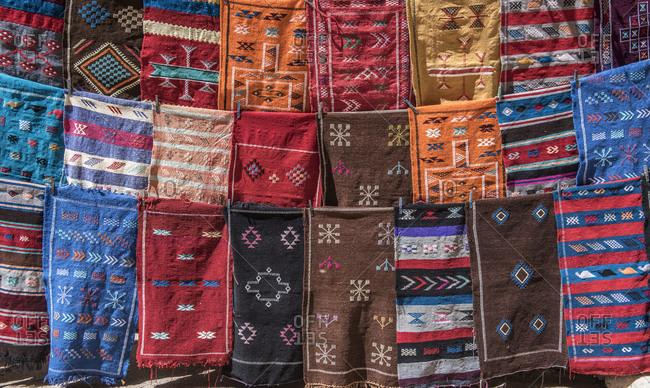 Rugs for sale in souk of medina, Marrakesh, Morocco