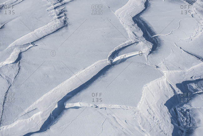 Aerial image of crevasses on the flanks of Mount Erebus, Antarctica.
