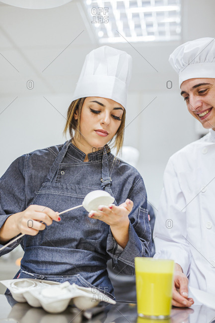 Junior chefs preparing a dessert