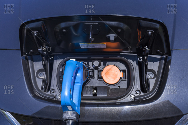 Charging of an electric car- close-up