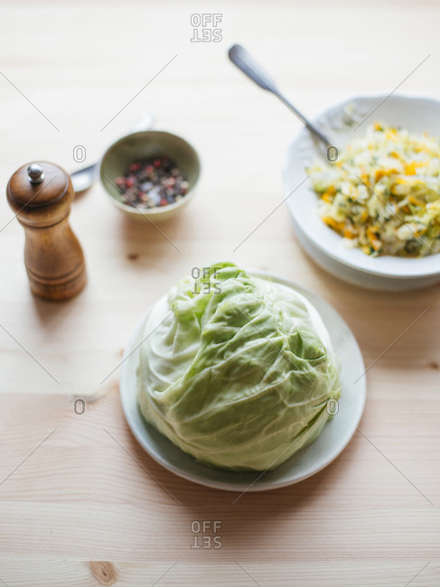 Raw fresh cabbage on plate