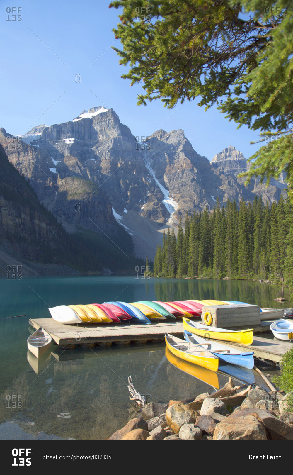 Rental canoes at Moraine Lake in Banff National Park