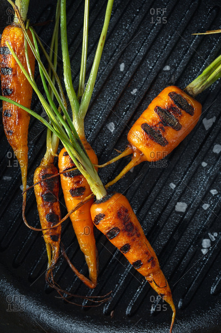 Carrots cooked in a pan grill top view