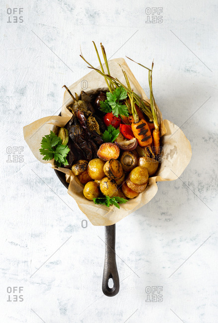 Dinner meal vegetarian of various fried vegetables