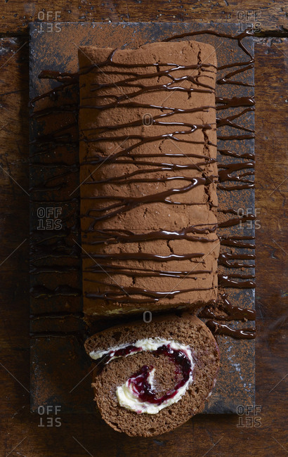 Chocolate, raspberry and cream swiss roll