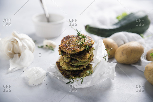Vegan potato and courgette fritters