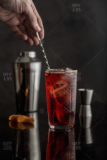 Italian negroni cocktail with Campari, Gin and Vermouth
