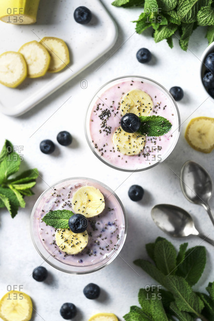 Sweet smoothie with blueberries, banana and chia