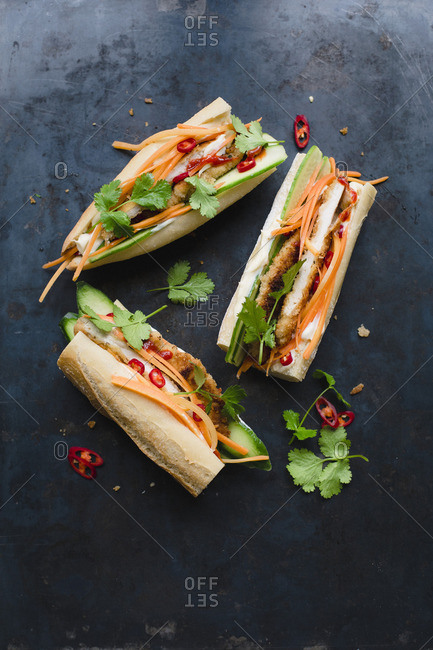 Banh Mi sandwich with breaded chicken escalope