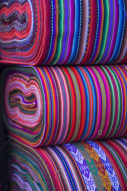 Colorful fabrics for sale, Cusco, Peru