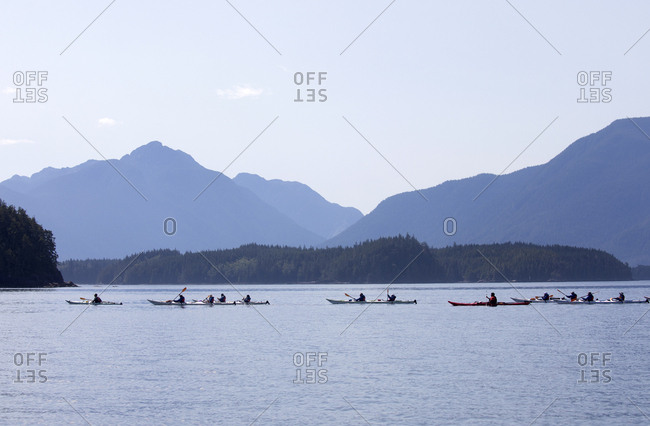 People kayaking at Johnstone Strait, Telegraph Cove, British Columbia, Canada