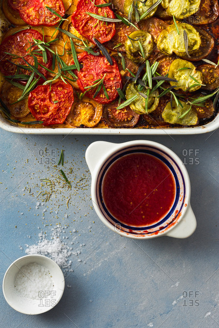 Baked tomatoes in a baking dish