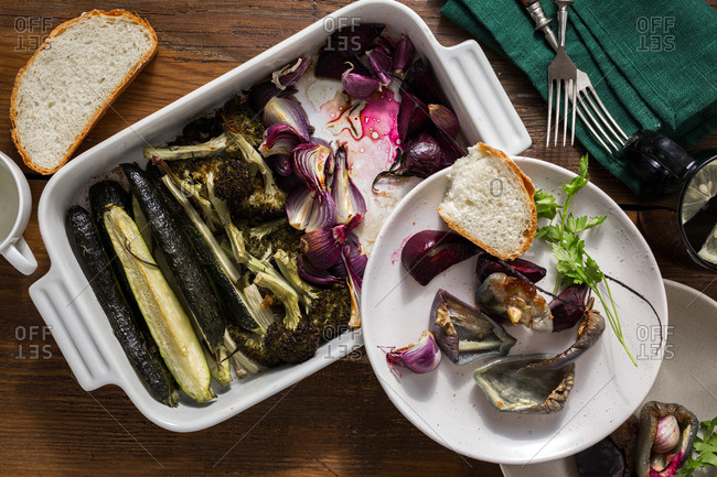 Overhead view of vegetarian dinner
