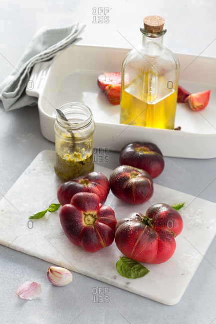 Cooking fresh homemade baked tomatoes