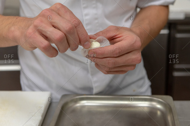 Chef preparing gourmet food in restaurant kitchen