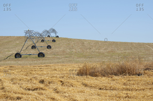 Agricultural irrigation machine on a farm field in the Alentejo region, Portugal