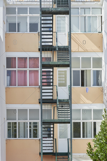Apartment building with fire escape in the city of Lisbon, Portugal