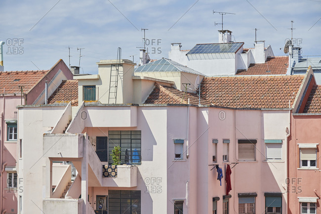 Pink apartment complex in Lisbon, Portugal