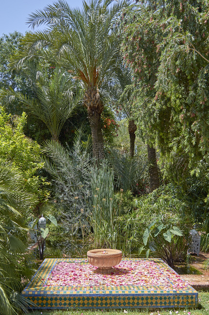 Fountain in garden in Marrakesh, Morocco, Africa