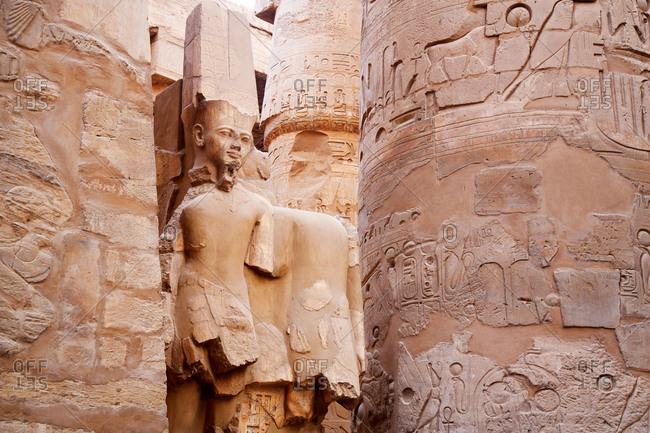 Statues and carvings at the Karnak temple complex, Luxor, Egypt