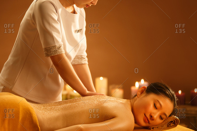 The young woman in indoor SPA