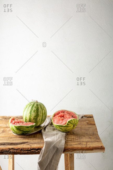 Fresh and ripe watermelon on rustic table
