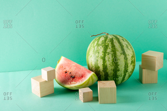 Whole Watermelon and slice, still life