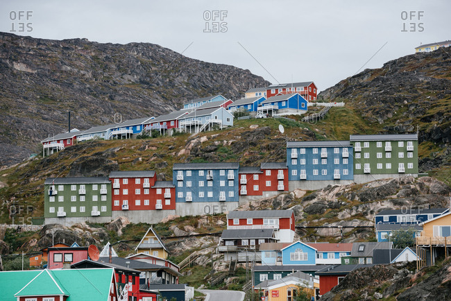 Qaqortoq, Greenland - September 6, 2018: Colorful houses of  Qaqortoq, Greenland