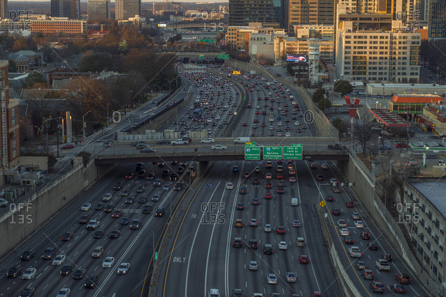 Atlanta, Georgia, USA - January 24, 2019: Freeway Traffic in Downtown Atlanta, Georgia
