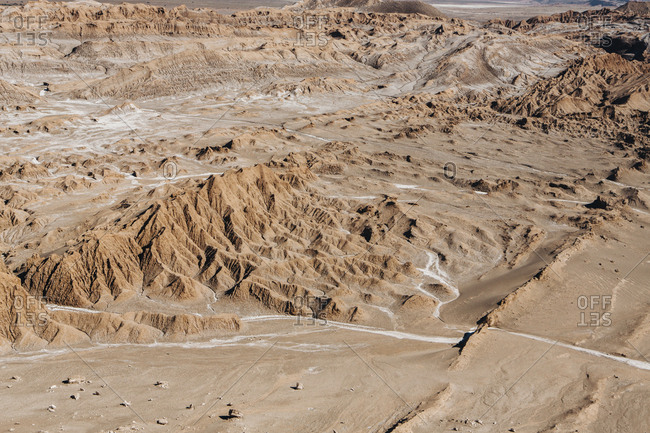 Aerial view of dramatic landscape at desert