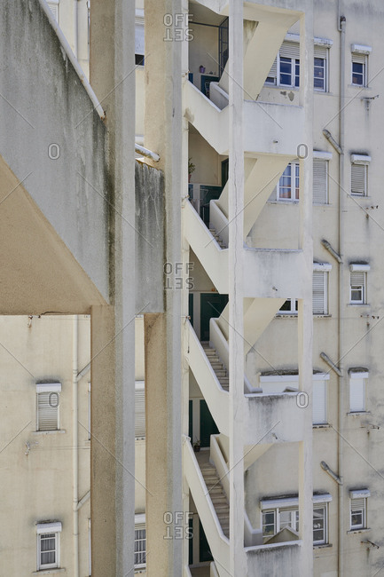 Apartment building with fire escape in the city of Lisbon, Portugal