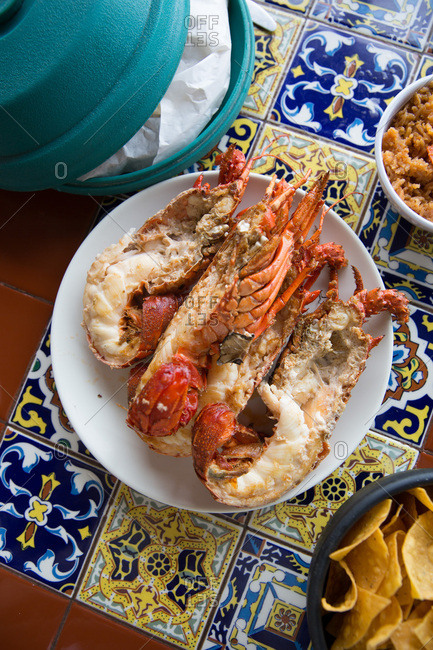 Cooked lobster on a plate