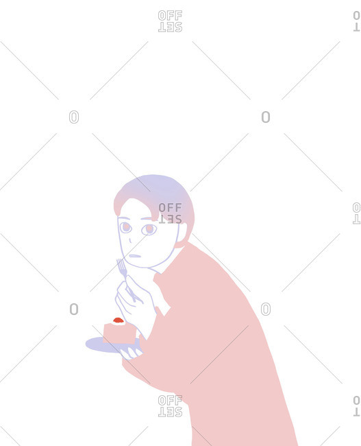 Illustration of person being caught eating a slice of cake