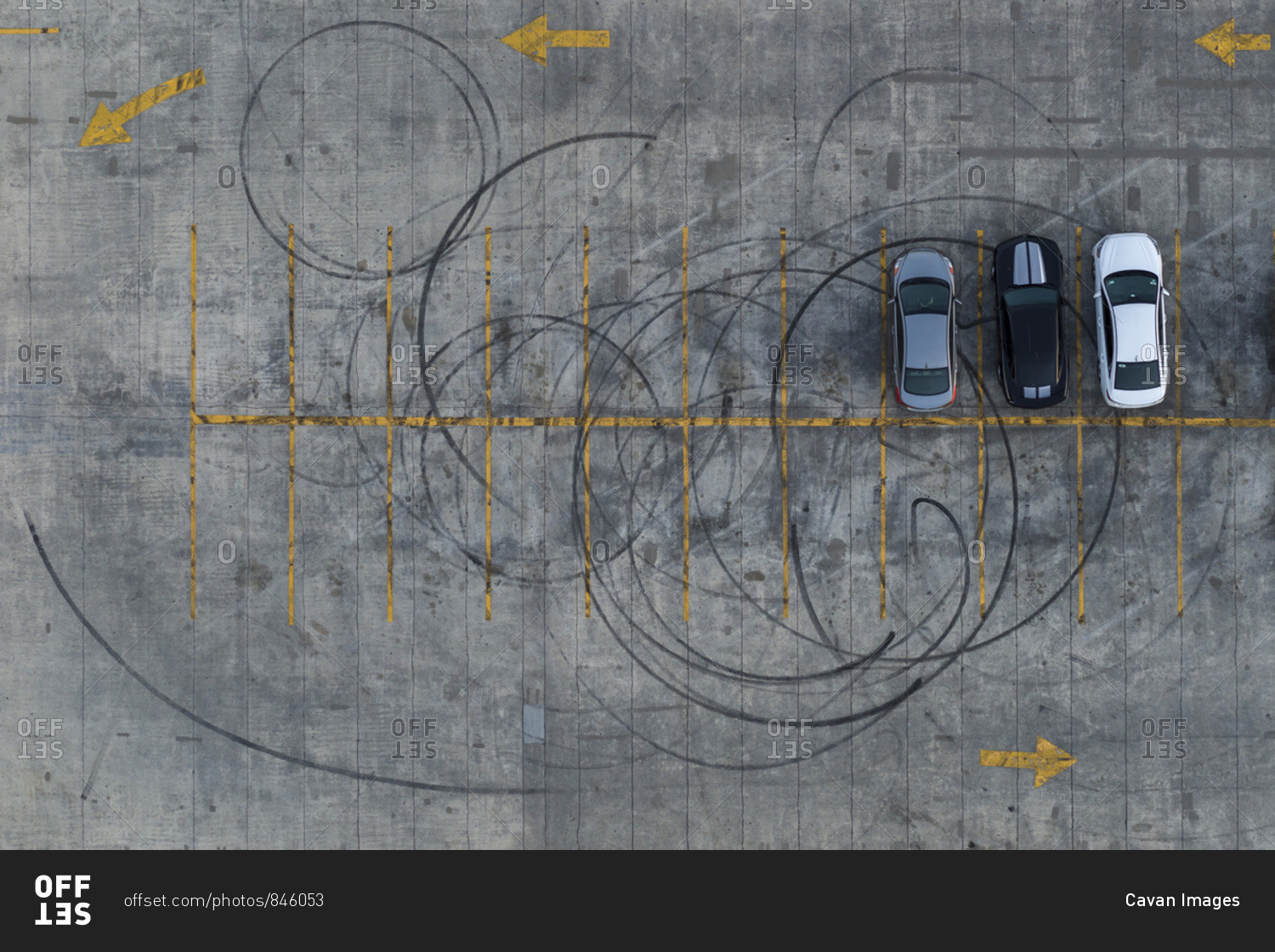 Parking Lot, Tire Marks, Atlanta, stock photo OFFSET