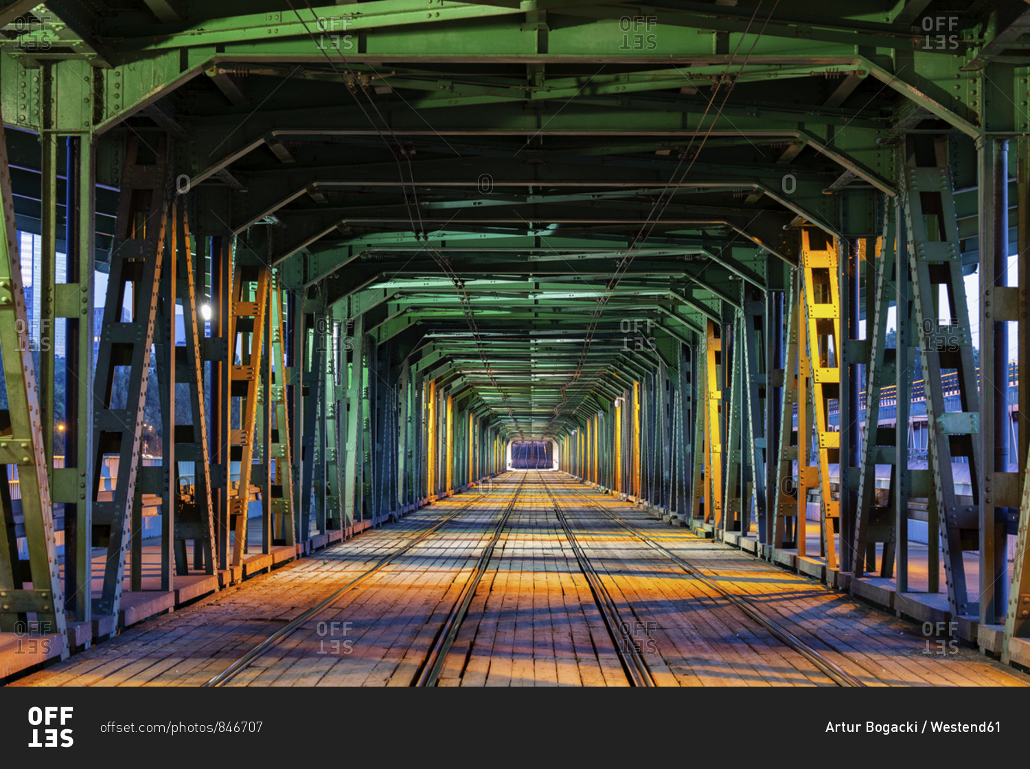 Gdanski Bridge with tramway track at night- Warsaw- Poland