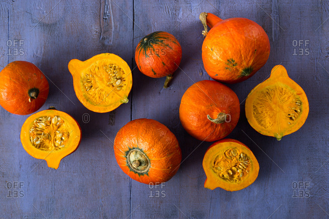 Hokkaido pumpkins on a purple background