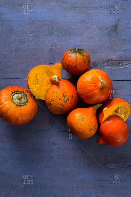 Hokkaido pumpkins on a purple background